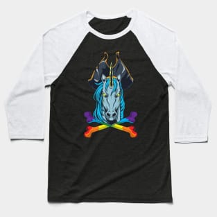 Rainbow Bones - Pirate Unicorn Baseball T-Shirt